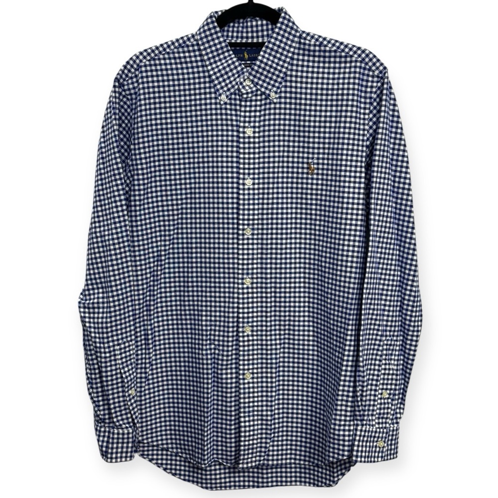 Ralph Lauren Navy and White Gingham Button-Down Shirt Size M